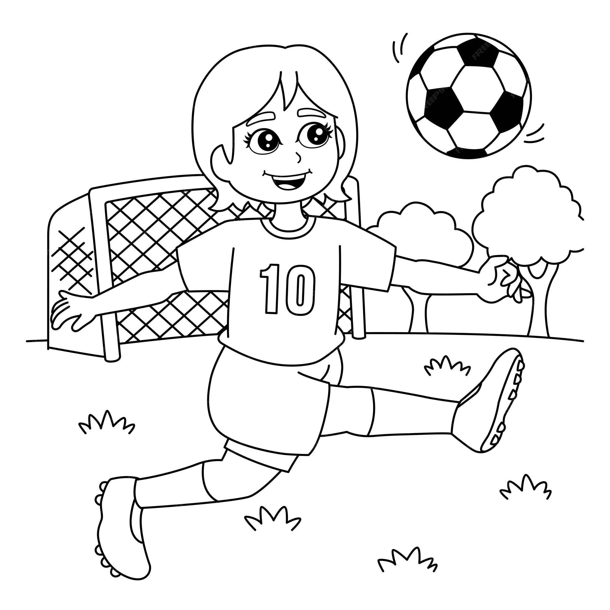 Chica jugando fútbol página para colorear para niños | Vector Premium