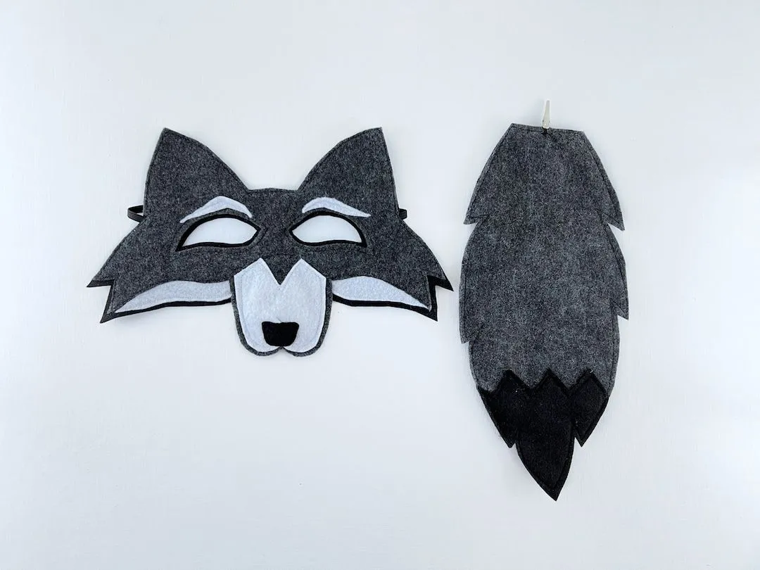 Child's Gray Felt Wolf Mask and Tail - Etsy