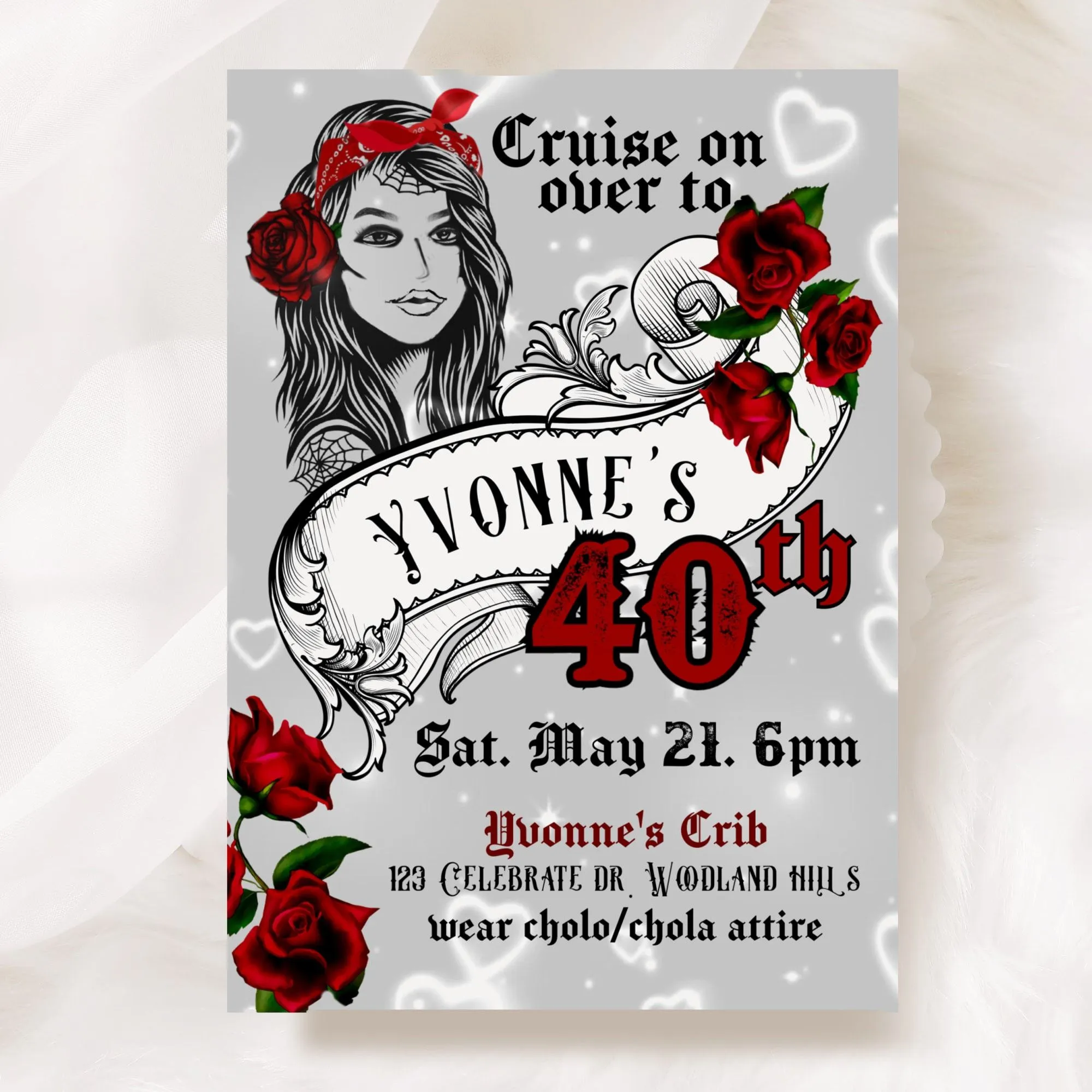 Chola Theme Birthday Chola Party Editable Cholo Girl Any Age Digital  Download Red Roses Purple Roses Gangster Bday Cruise on over - Etsy México