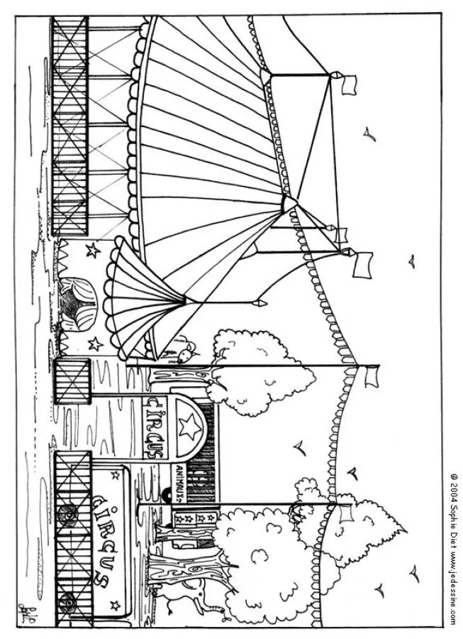 Circo para colorear, carpa de circo para imprimir