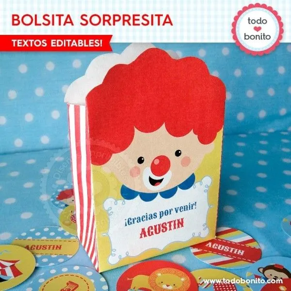 Circo payasito rojo: bolsa sorpresita para imprimir