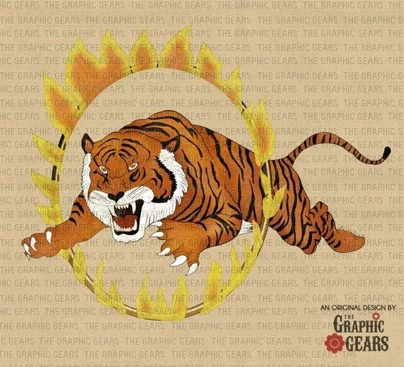 Circo tigre Clip Art Vintage tigre saltando a por GraphicGears