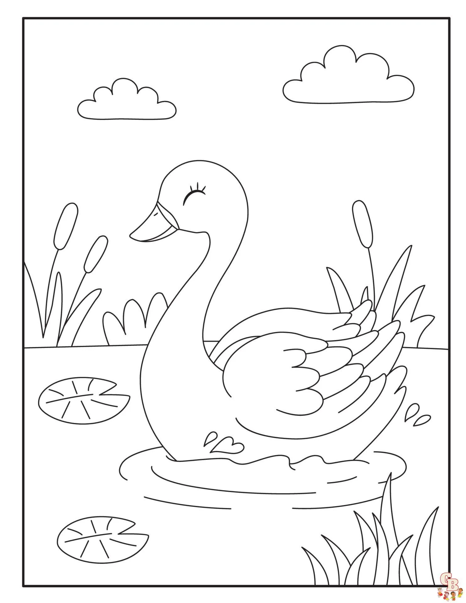 Cisnes para colorear - Hojas imprimibles gratis para niños | GBcoloring