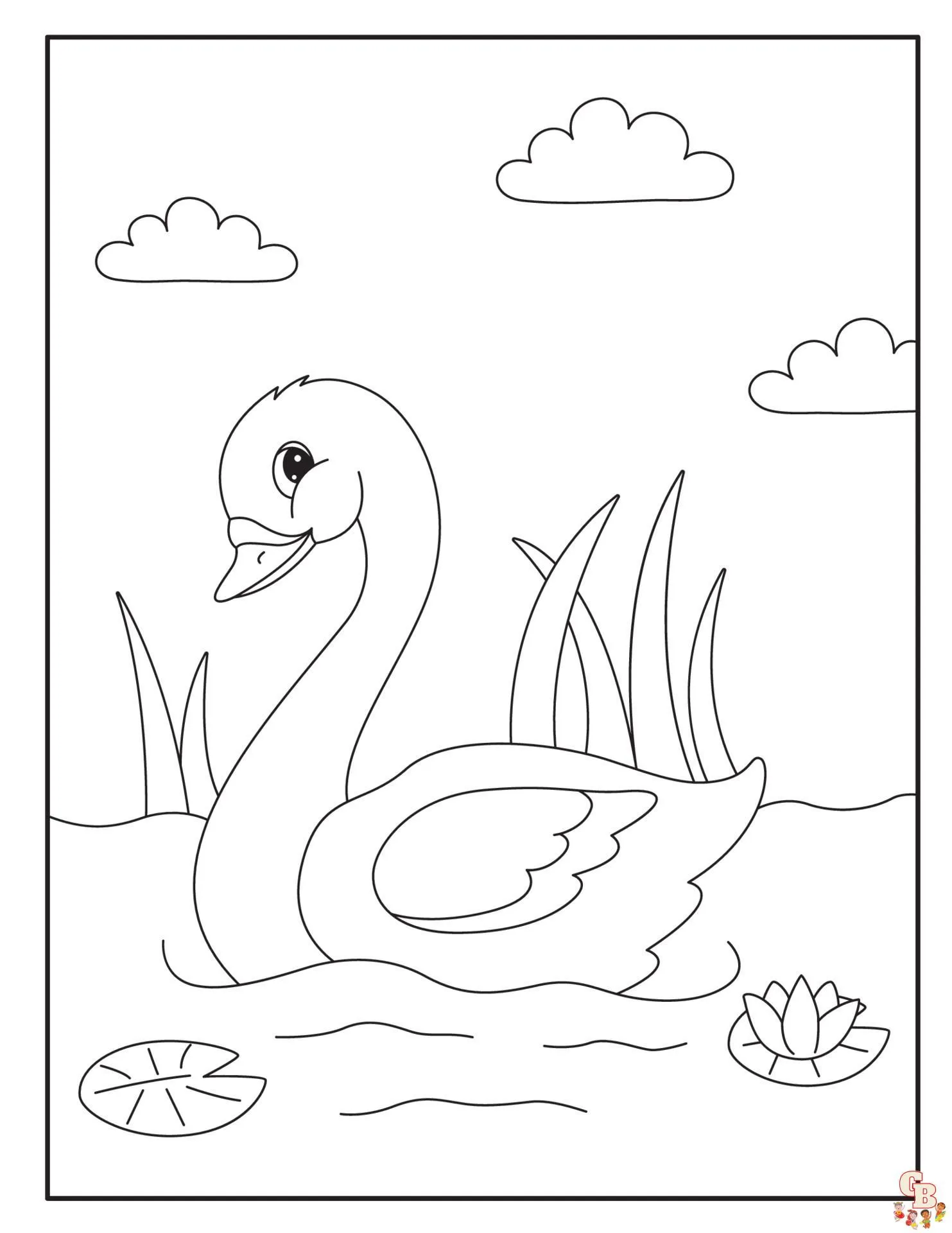 Cisnes para colorear - Hojas imprimibles gratis para niños | GBcoloring