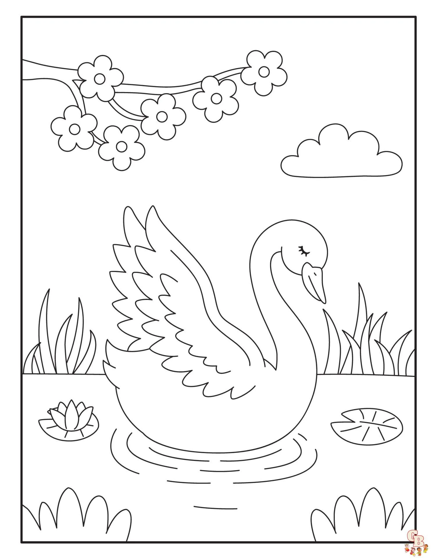 Cisnes para colorear - Hojas imprimibles gratis para niños | GBcoloring