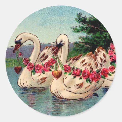 Cisnes del vintage con las guirnaldas de rosas y d pegatina de Zazzle.