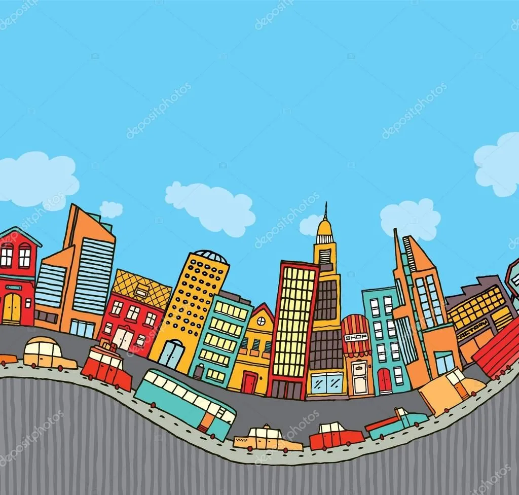 ciudad de divertidos dibujos animados con copyspace — Vector stock ...