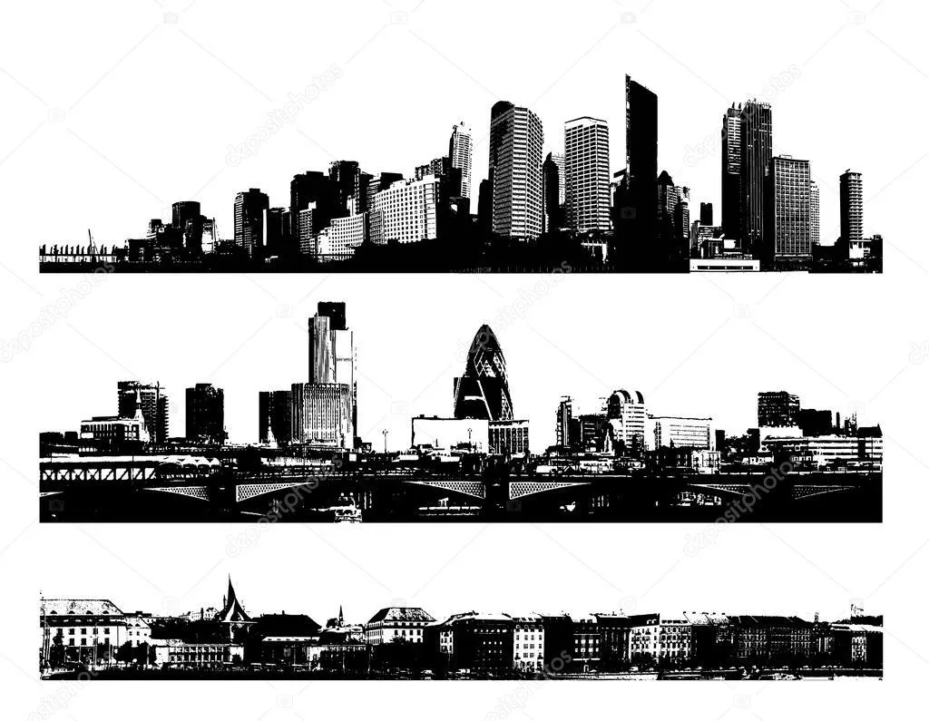 ciudades de blanco y negro panorama. arte vectorial — Vector stock ...