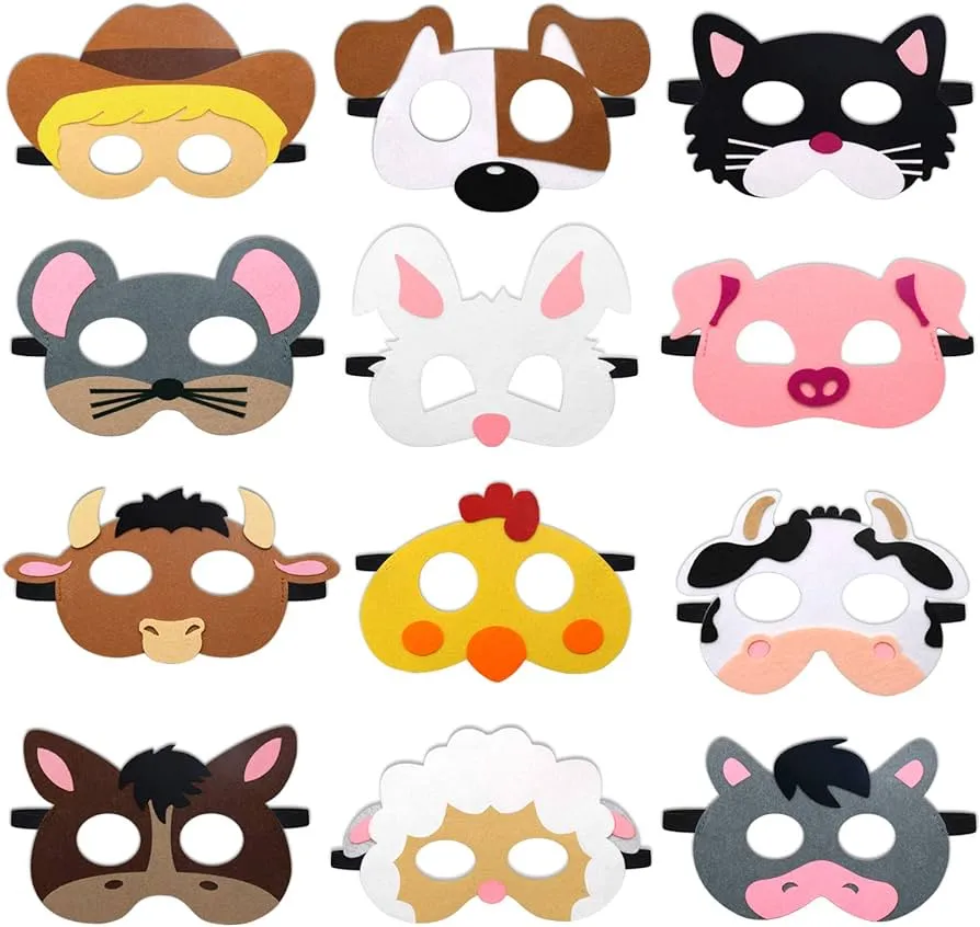 CiyvoLyeen - Máscaras de fieltro de animales de granja para mascotas,  zoológico de granja, regalos de fiesta de cumpleaños, disfraces de niños,  suministros de fiesta de disfraces (12 piezas) : Amazon.com.mx: Juguetes