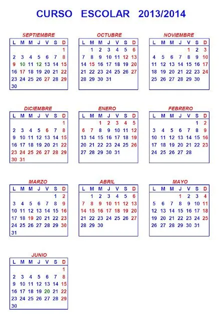 Recursos Educativos de Primaria: CALENDARIO ESCOLAR 2013-2014 EN ...