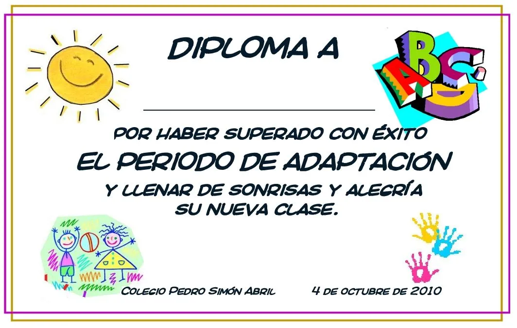 La clase de Inma: Diploma del Periodo de Adaptación