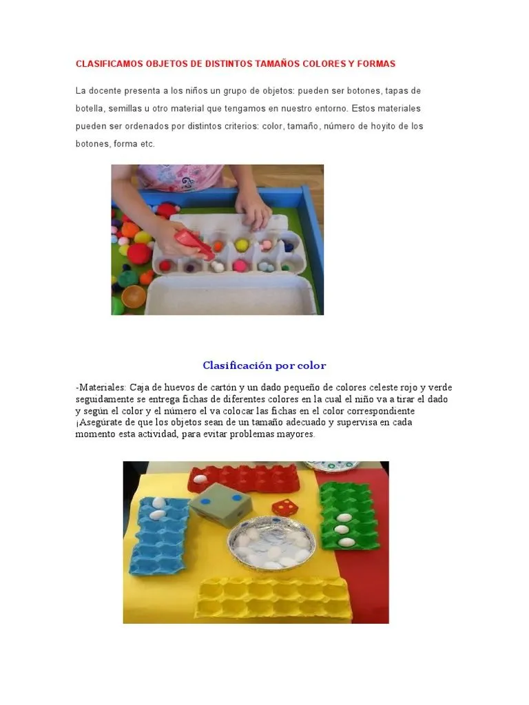 Clasificamos Objetos de Distintos Tamaños Colores y Formas | PDF