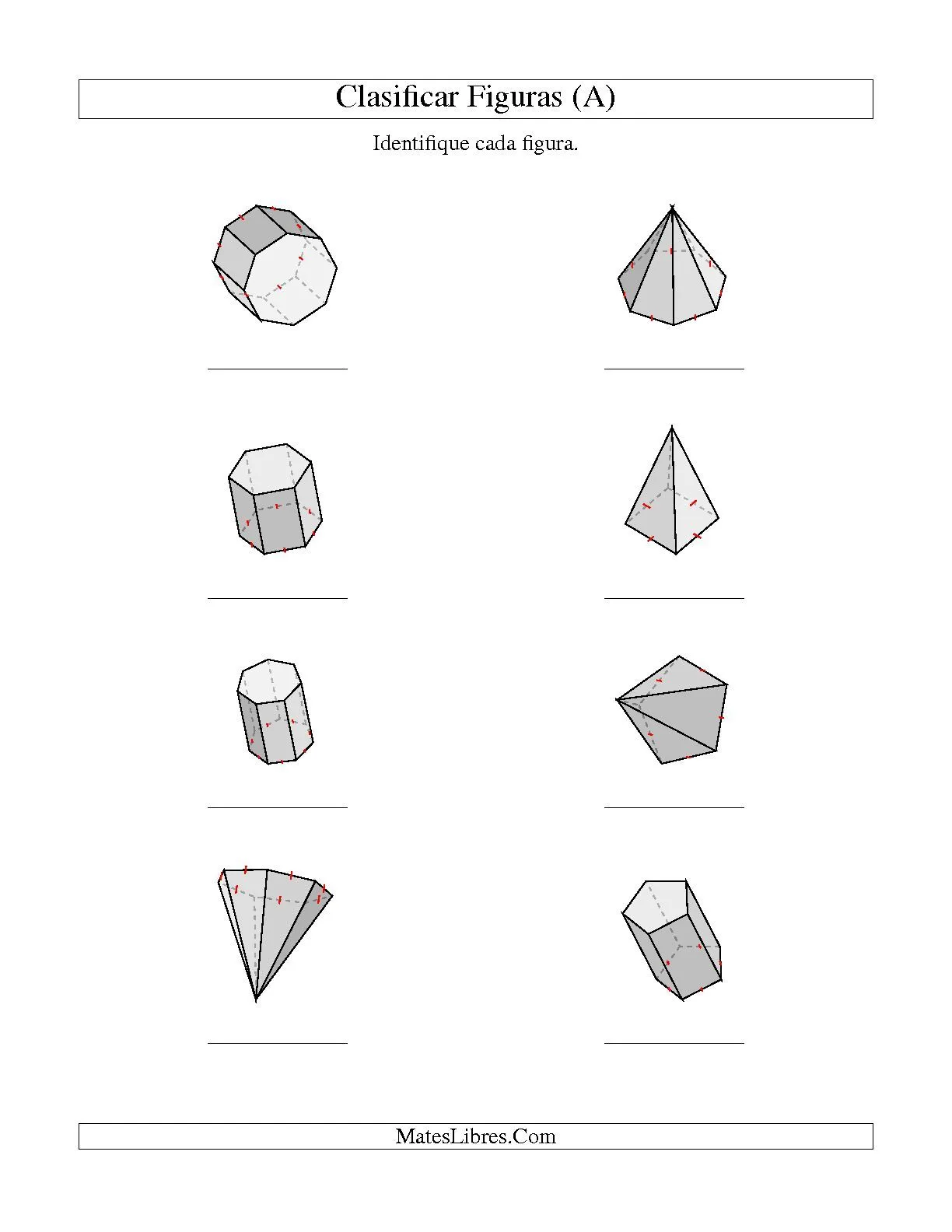 Clasificar Prismas y Pirámides (A) Hojas de Ejercicios de Geometría