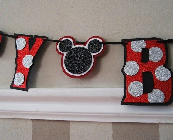 Clearance Sale Mickey Mouse HAPPY BiRTHDAY Banner - Red Glitter ...