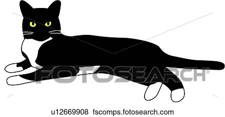 Clip Art - gato negro, gatito, acostado, sentado, animal ...