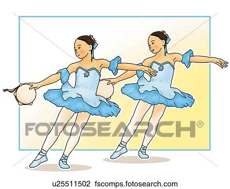 Clip Art - dos niñas, tenencia, panderetas, y, bailando, ballet ...