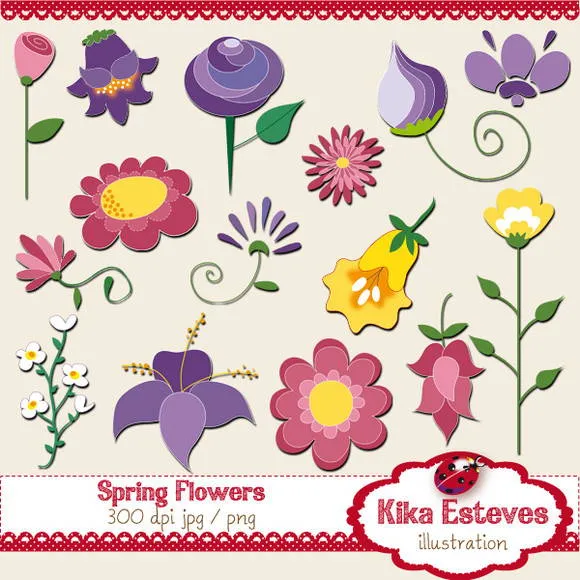 Clipart Flores I - Aquarela | Kika Digital | Elo7