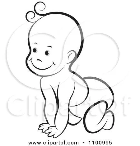 Clipart Happy Black And White Crawling Baby - Royalty Free Vector ...