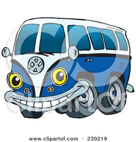 Clipart Of A Blue And White VW Kombi Van Over Tan - Royalty Free ...