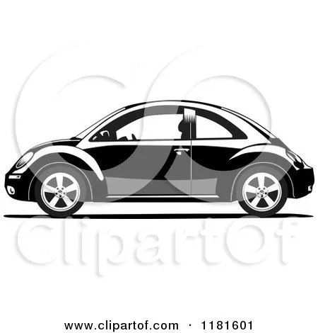 Clipart of a Grayscale Volkswagen Beetle 2 - Royalty Free Vector ...