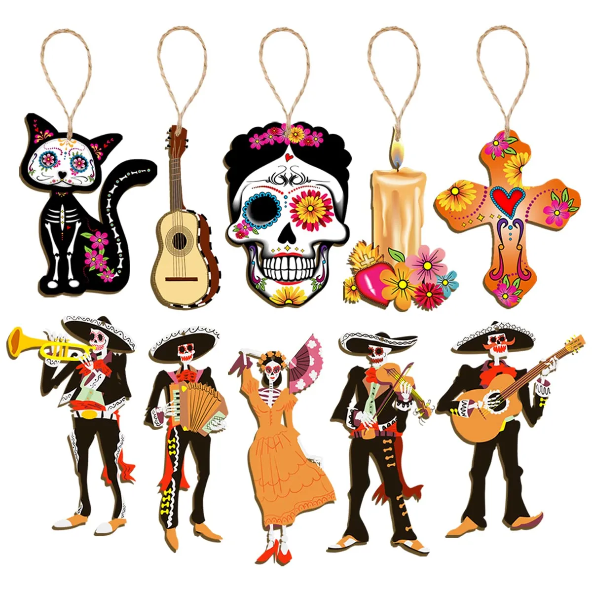 CMUSKO Dia De Los Muertos Decorations-30 adornos de madera del Día de los  Muertos, calavera