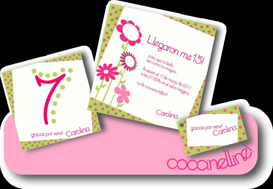 Coccinelline Tarjetas: 15 Años! Flores y lunares!