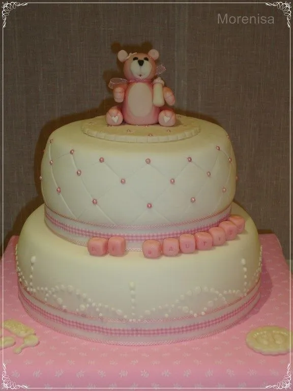 LA COCINA DE MORENISA: Tartas Bautizo Rosa y Blanco para Alba