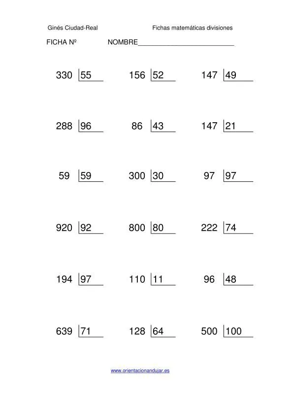 Coleccion 1000 fichas de Divisiones exactas numero tres cifras ...