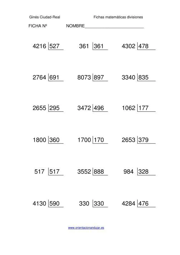 Coleccion 1000 fichas de Divisiones exactas numero CUATRO cifras ...