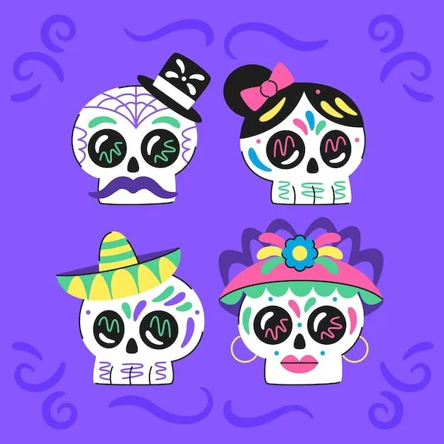 Colección calaveras dia de muertos planos dibujados a mano | Vector Gratis