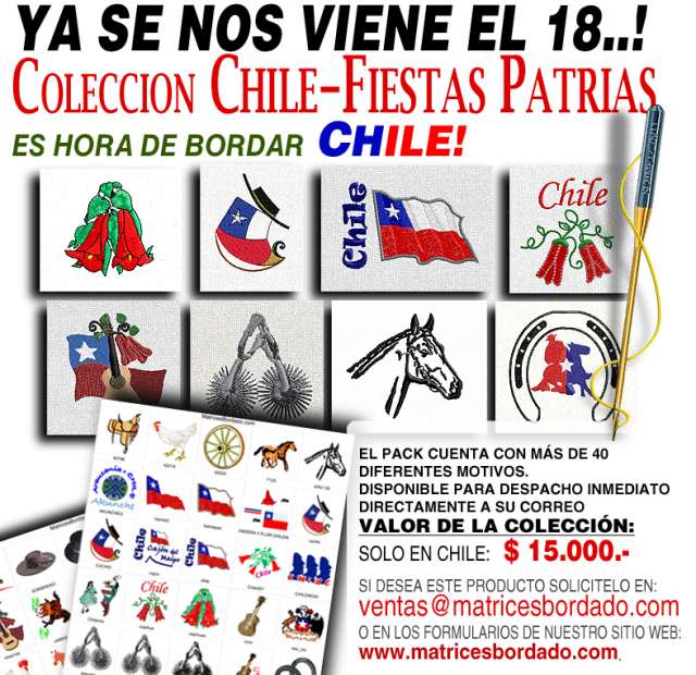 Colección Diseños Bordados Fiestas Patrias y Chile en Región ...