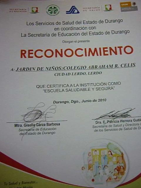 COLEGIO BILINGUE ABRAHAM R. CELIS PREESCOLAR: CERTIFICACIÓN