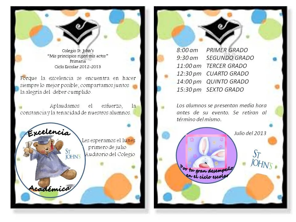COLEGIO ST JOHN'S PRIMARIA: INVITACIÓN CLAUSURA DE CURSO 2012-