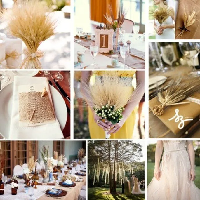 Collage de inspiración para decorar tu boda con espigas de trigo