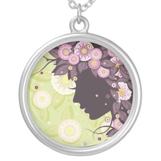 Collar con la silueta y las flores de la cara de l de Zazzle.