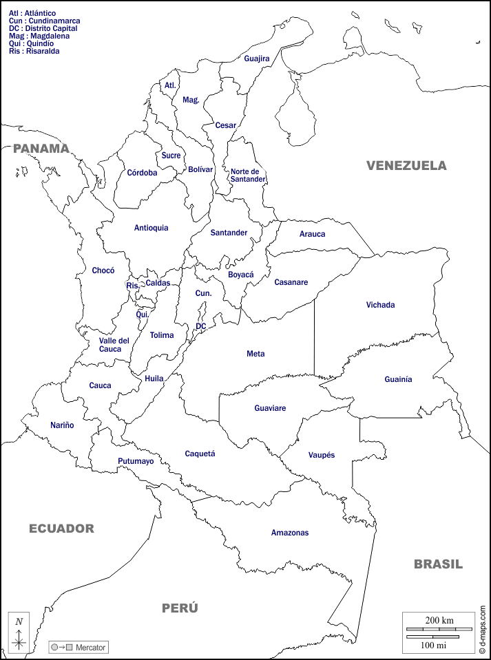 Colombia: Mapa gratuito, mapa mudo gratuito, mapa en blanco ...