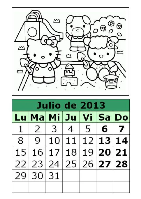 COLOREA TUS DIBUJOS: Dibujo de Mes de Julio según Calendario para ...