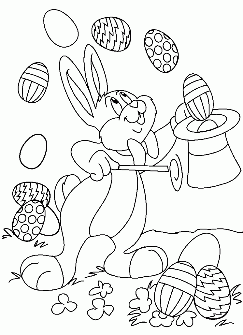 Dibujo de conejo y huevos de pascua para colorear ~ Colorea el dibujos