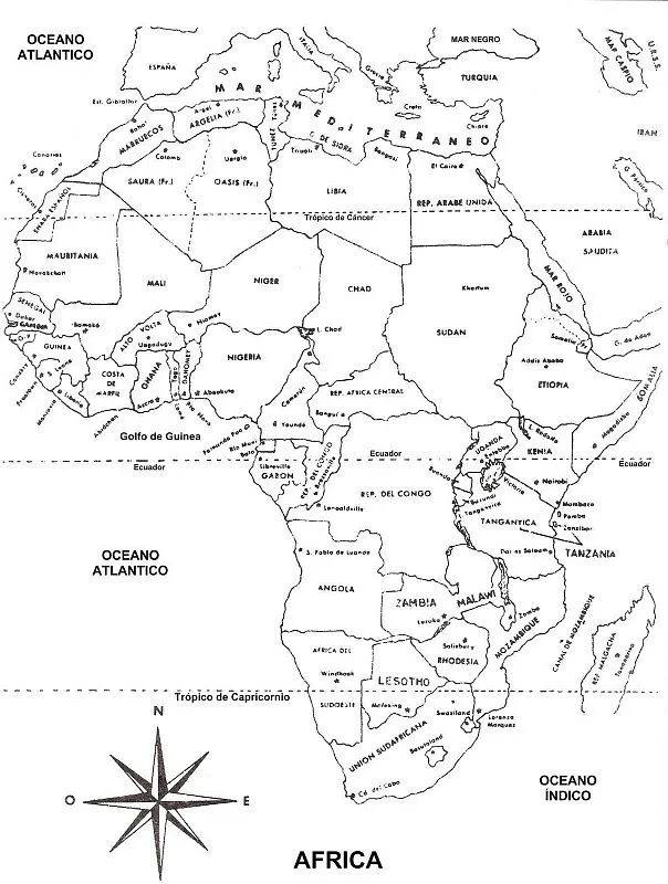 COLOREA TUS DIBUJOS: Mapa de África con nombres para colorear