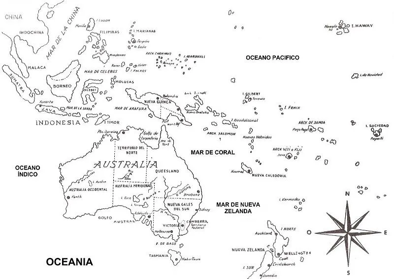 COLOREA TUS DIBUJOS: Mapa de Oceanía con nombres para colorear