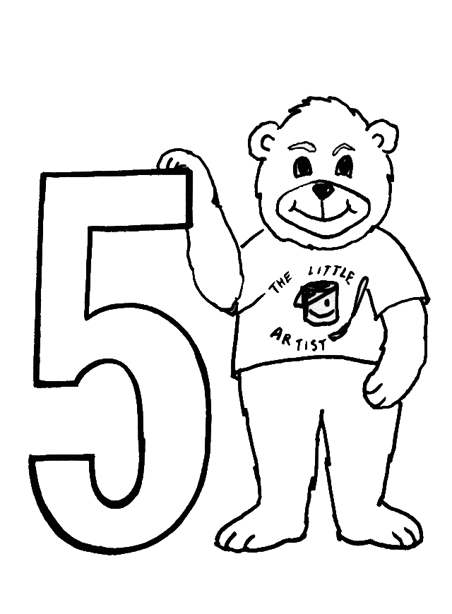 COLOREA TUS DIBUJOS: Numero Cinco con Oso para colorear