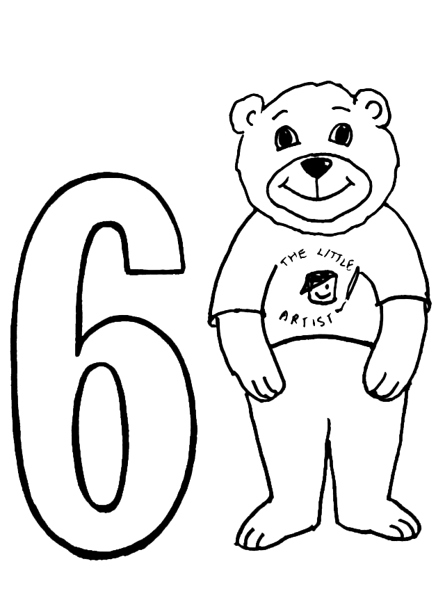 COLOREA TUS DIBUJOS: Numero Seis con Oso para colorear