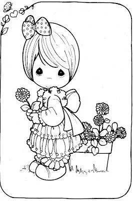 COLOREA TUS DIBUJOS: Preciosos Momentos : Niña con flor para colorear