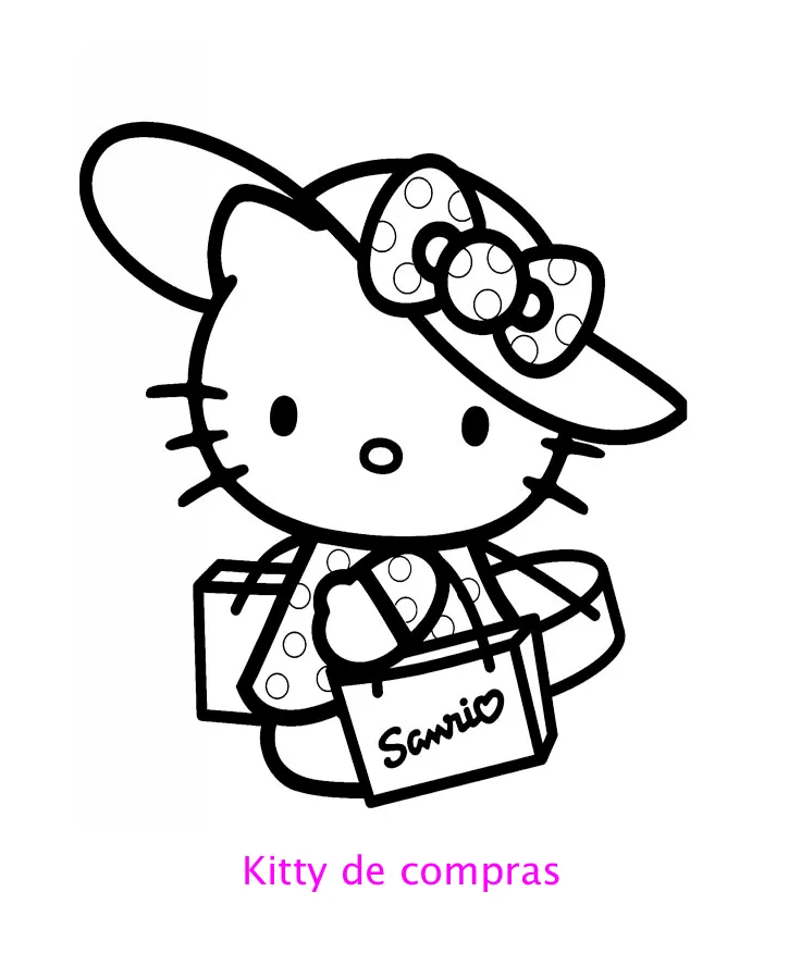 Colorea a Kitty de compras : Locos por Hello Kitty