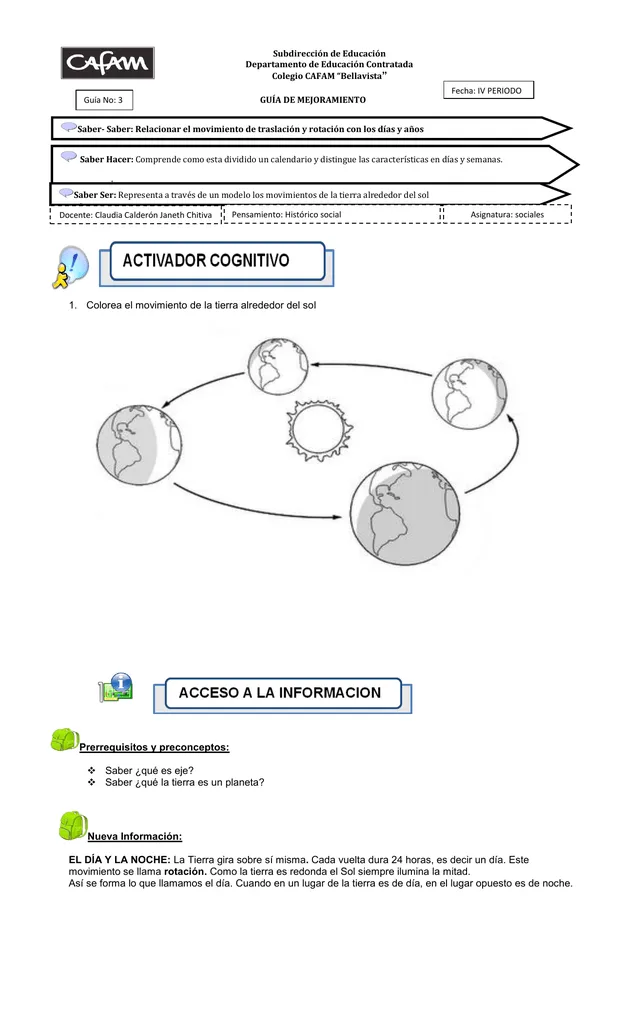 1. Colorea el movimiento de la tierra alrededor del sol Prerrequisitos