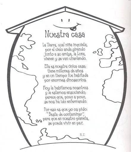 COLOREA POEMA CUIDA TU PLANETA. ECOLOGIA EN LOS NIÑOS