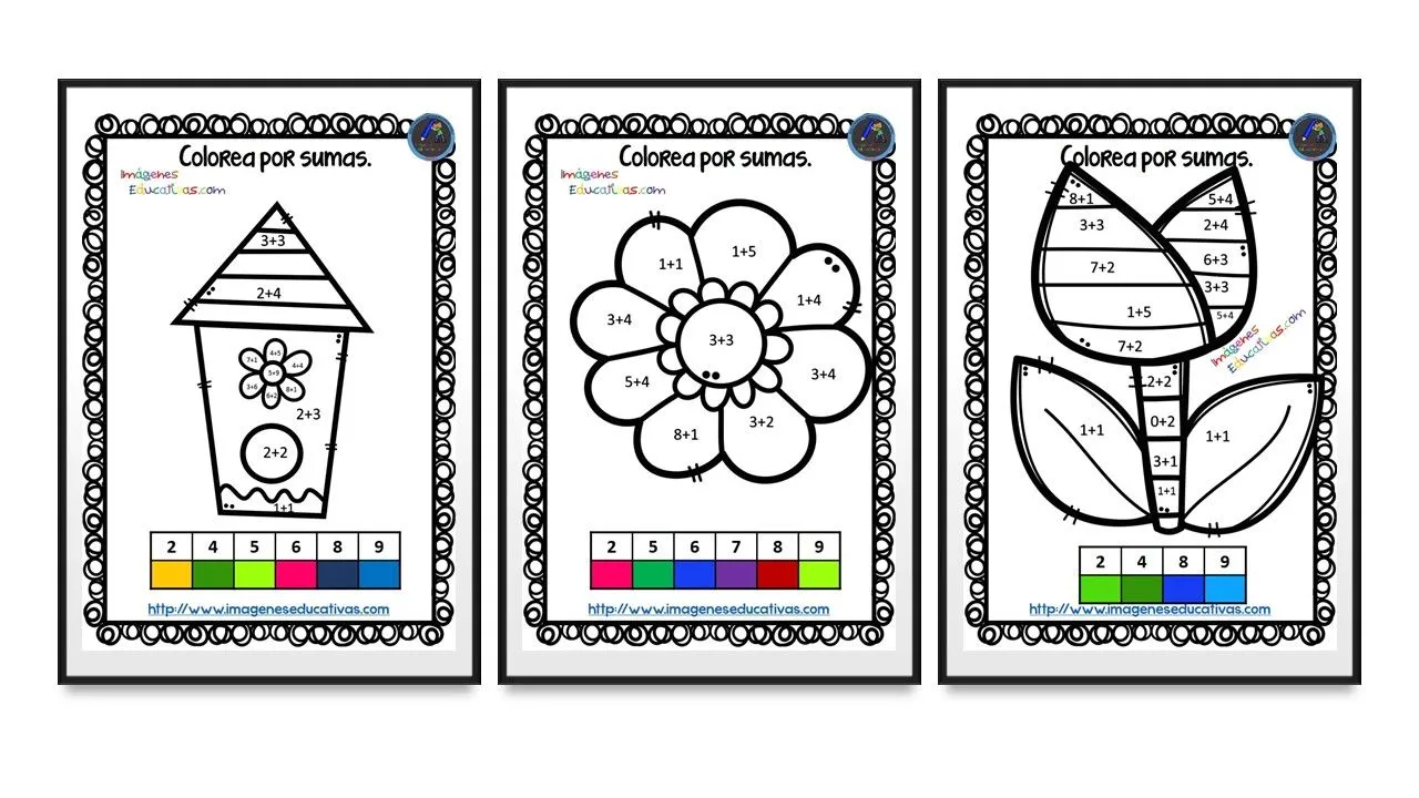 Colorea por sumas: Dibujos de primavera