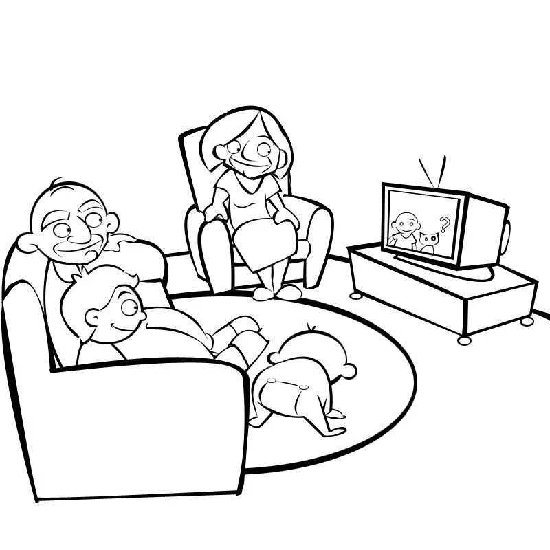 Colorear abuelos viendo la televisión con sus nietos