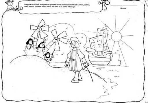 colorear Dibujos infantiles dia de la Hispanidad | JUGARYCOLOREAR