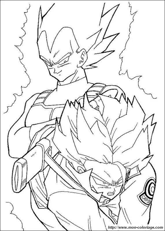 Colorear Dragon Ball Z, dibujo vegeta y trunks super saiyan